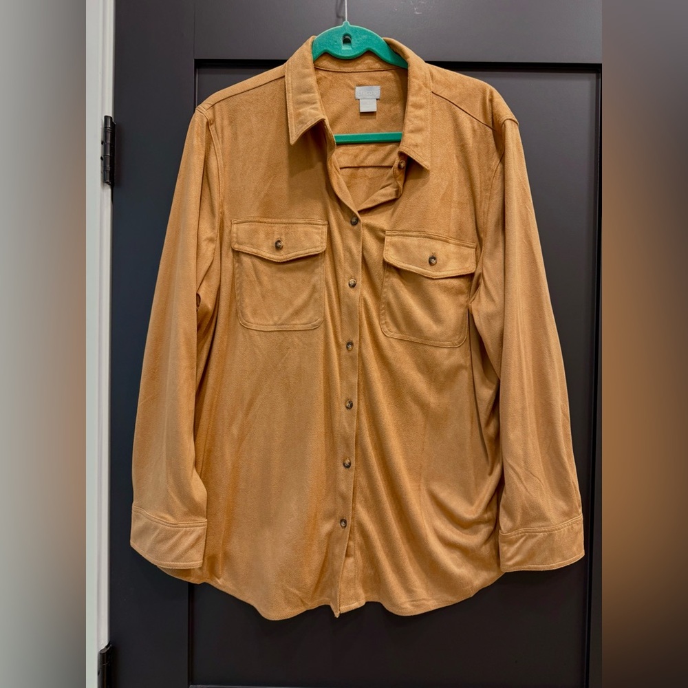 Chico's Camel Button Down Faux Suede Blouse Size 4 - 20/22